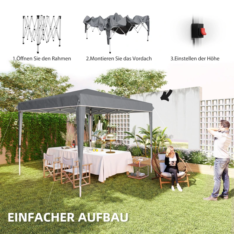 Outsunny 3 x 3 m Pop-up-Pavillon mit Tragetasche, UPF50+ höhenverstellbares Gartenzelt, Hellgrau