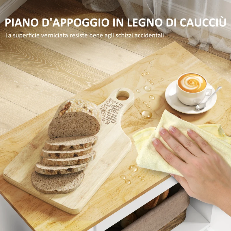 HOMCOM Carrello da Cucina con Ruote, Ripiani, Armadietto e Portabottiglie, 83x40x83 cm, Rovere
