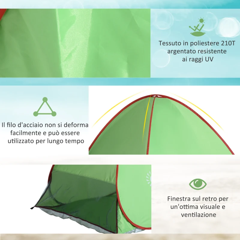 Outsunny Tenda da Spiaggia Pop Up con Protezione UV 30+ e Borsa di Trasporto, 200x150x119 cm, Verde
