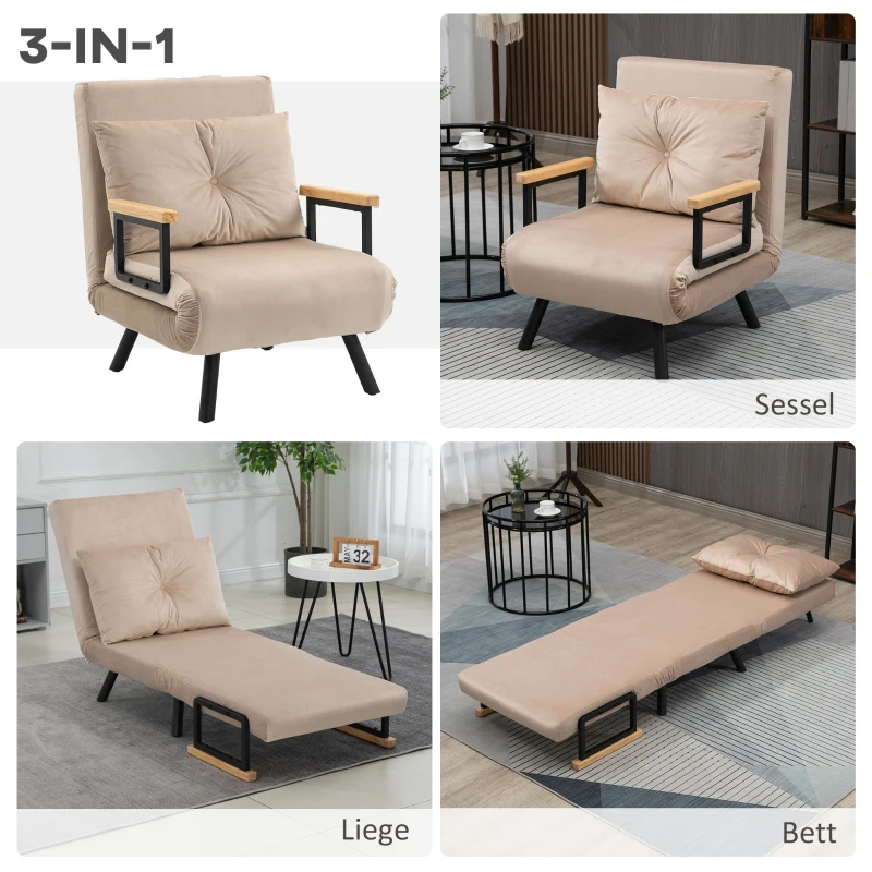 HOMCOM Relaxsessel im Skandidesign, Liegesessel, Lesesessel. ink. Kissen mit Knopfhefung, Schwarz + Natur(m-4)