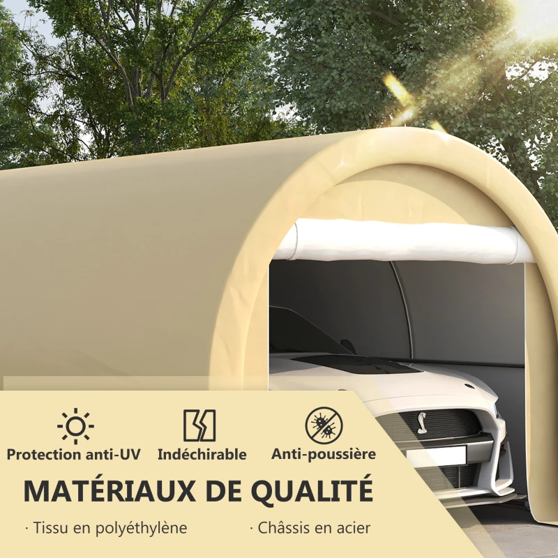 Outsunny Tente de garage résistant à l'eau protection UV UPF 30 + parois latéraux amovibles 5 x 3 m beige(m-4)
