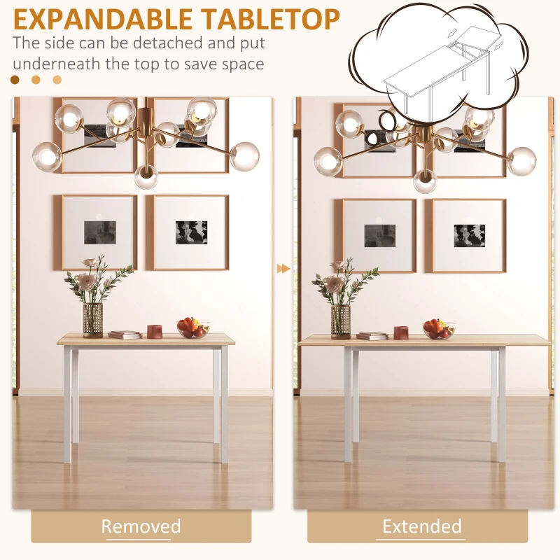 HOMCOM Extendable Dining Table Modern Design Kitchen Table with Large Tabletop Seats 6 Steel Frame Dark Brown