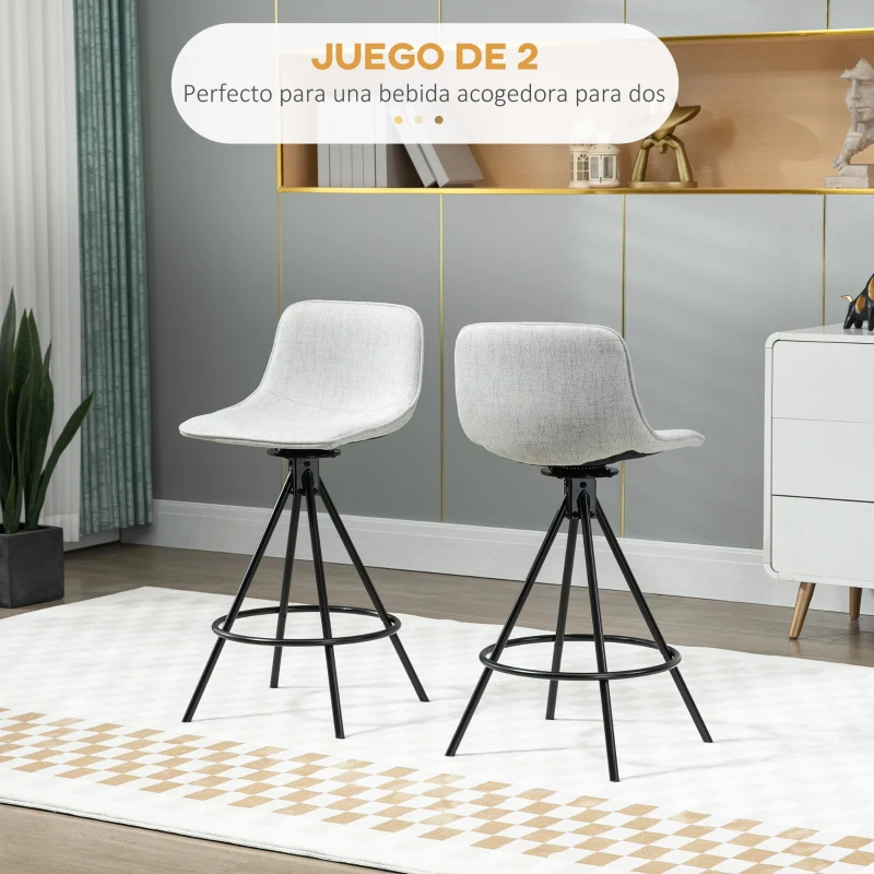 HOMCOM Conjunto de 2 Taburetes Altos de Cocina con Asiento Giratorio Taburetes de Bar Tapizados 41,5x47,5x90 cm Gris Claro