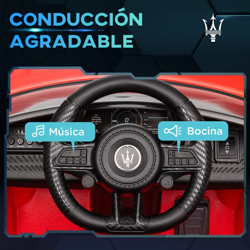 AIYAPLAY Coche Eléctrico Infantil Maserati Gran Turismo Folgore con Batería 12V Mando a Distancia Faros Bocina y Música MP3 Rojo