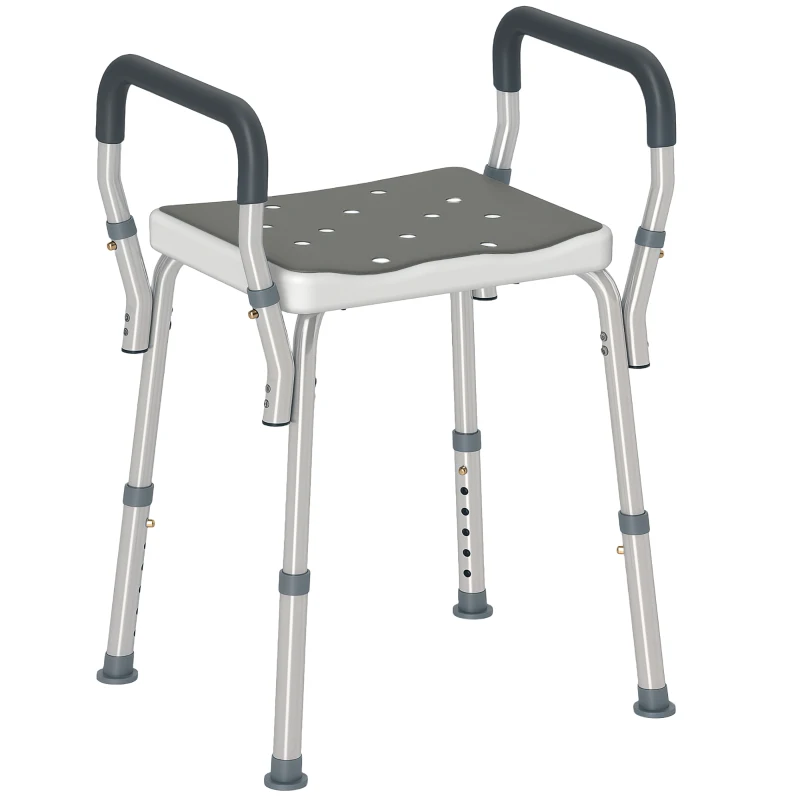HOMCOM Taburete de ducha con Altura Ajustable para Personas Mayores o con Movilidad Reducida 52x45x69 cm Asiento Blanco y Gris