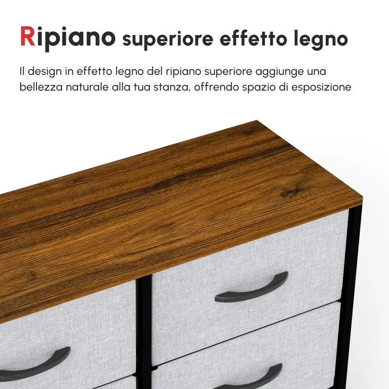 HOMCOM Cassettiera 6 Cassetti in Tessuto Rimovibili, in Legno e Acciaio Stile Industriale, 80x30x62.5cm