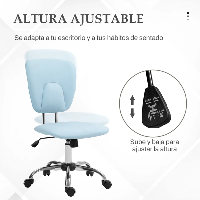 Vinsetto Silla de Oficina Giratoria con Altura Ajustable y Función Basculante para Escritorio Estudio 50x54x87,5-96,5 cm Azul