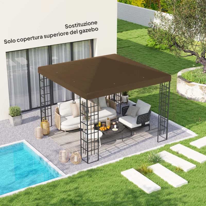 Outsunny Copertura per Gazebo da Giardino 3x3 m in Tessuto Oxford 600D con Fori di Drenaggio, Marrone
