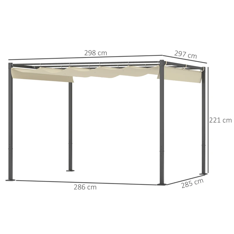 Outsunny 3 x 3 m Garten-Pergola mit einziehbarem Dach, Pavillon, Baldachin für Schatten, UPF30+, Beige(m-3)
