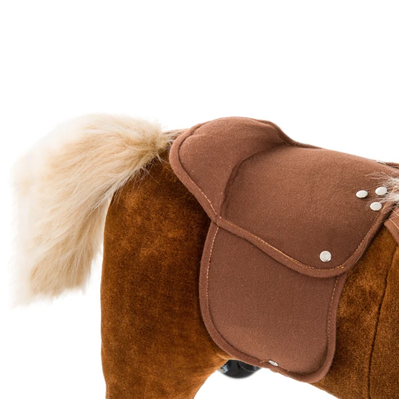HOMCOM Jouet cheval pour enfant de +24 mois avec 4 roulettes, effet sonore, repose-pieds et guidon, 55x23x60 cm Marron(m-8)