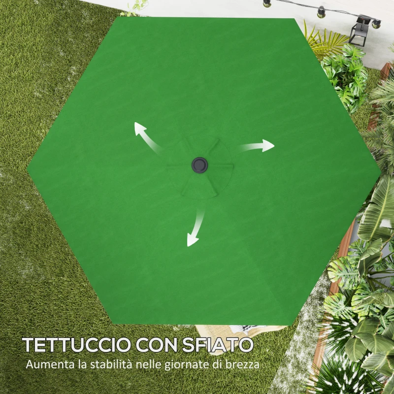 Outsunny Telo di Ricambio per Ombrellone Ø3 m con Prese d'Aria per Telai in Legno e Acciaio, Verde
