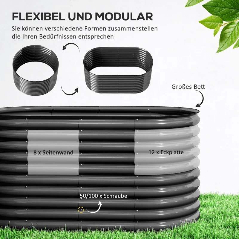 Outsunny Pflanzkübel, Metall-Blumenkübel mit Sicherheitskante und Handschuhen, offener Boden, 160B x 80T x 80H cm, Dunkelgrau