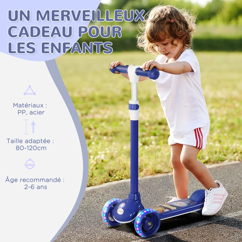 AIYAPLAY Trottinette enfant 3 Roues Lumineuses LED Hauteur Guidon réglable frein à Friction arrière de 2 à 6 ans Bleu