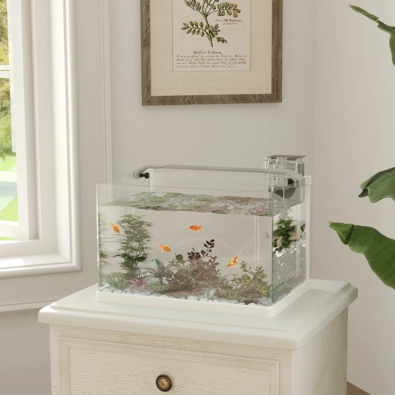 PawHut Acquario in Vetro con Luci LED da 20L, Filtro e Pompa d'Acqua, 38x26x27 cm, Bianco