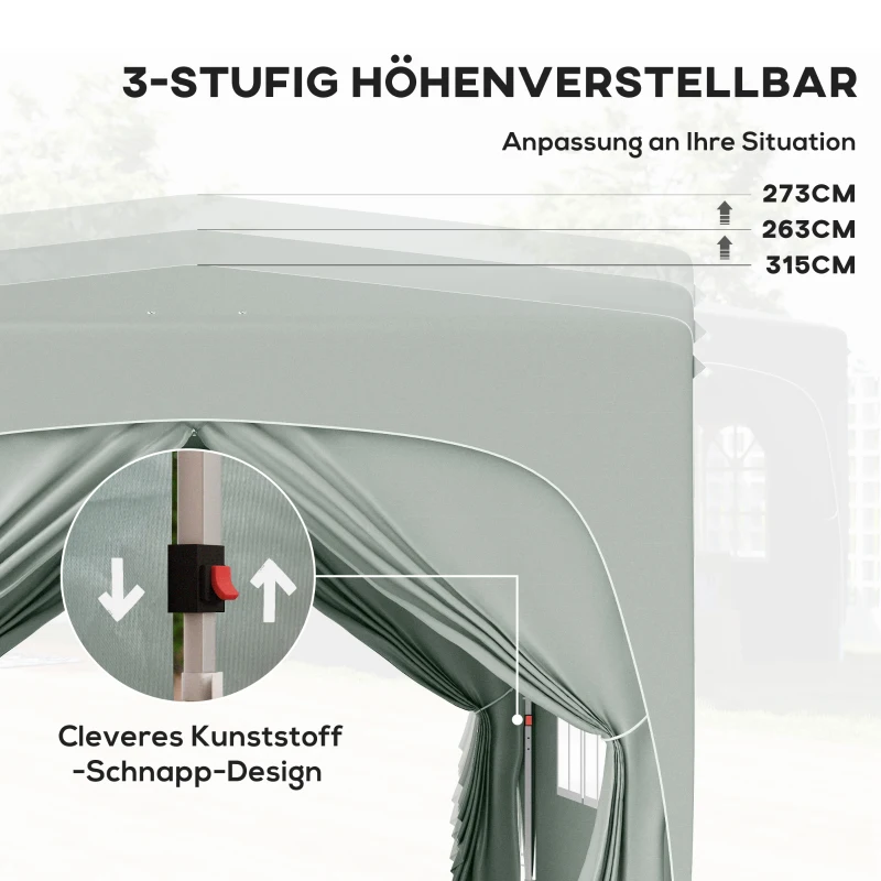 Outsunny 3 x 3 m Pavillon, Pop-up Gartenzelt mit Seitenwänden und Tragetasche, UPF50+, höhenverstellbar, Sand