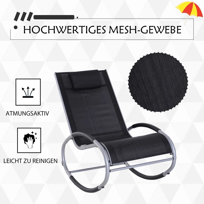 Outsunny Schaukelstuhl Schaukelliege Gartenliege Schwungliege mit Kopfkissen wetterfest Aluminium + Texteline Schwarz  bis 120 kg 117 x 62 x 91 cm