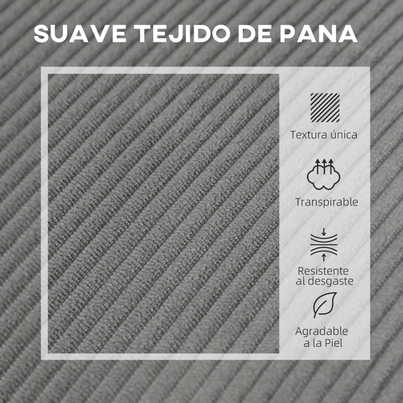 HOMCOM Sofá de 2 Plazas Tapizado en Pana con 2 Puertos USB 1 Puerto Tipo-C y Patas de Madera Carga 220 kg 110x60x85 cm Gris