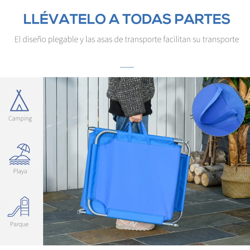 Outsunny Tumbona de Jardín Plegable con Respaldo Ajustable en 5 Posiciones Carga 120 kg para Terraza Piscina 187x55x24 cm Azul