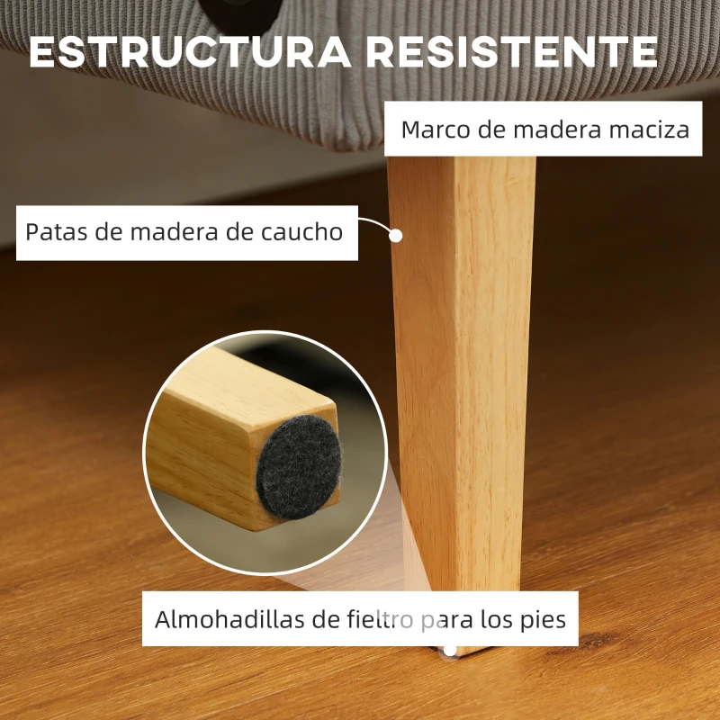 HOMCOM Sofá de 2 Plazas Tapizado en Pana con 2 Puertos USB 1 Puerto Tipo-C y Patas de Madera Carga 220 kg 110x60x85 cm Gris