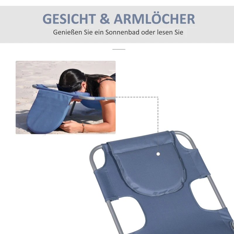 Outsunny Tuinligstoel, Ligstoel met Gepolsterde Gezichtsopening, Massage-Ligstoel voor Buiten, Zijvak, Stof, Metaal, Grijs