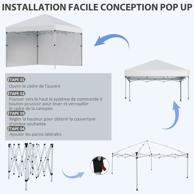 Outsunny Tonnelle barnum de jardin pop-up pliant réglable en hauteur protection UV 30+ 2 parois latérales sac de transport inclus