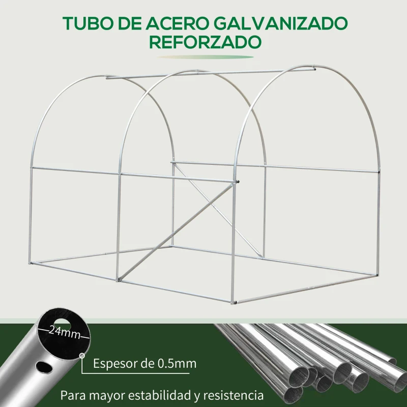Outsunny Invernadero de Túnel 3x2x2 m Invernadero Grande con 4 Ventanas para Cultivos Plantas Verduras Cubierta PE 140 g/㎡ Verde