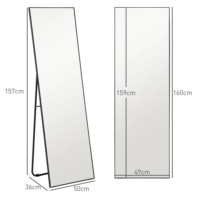 HOMCOM Specchio da Terra Moderno a Figura Intera, Design Autoportante o da Parete, 50x160 cm, Nero