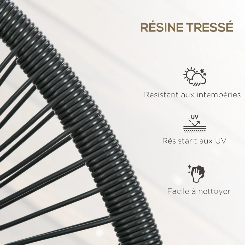 Outsunny Banquette banc de jardin 2 places en métal et cordage en résine avec 2 coussins - dim. 132L x 72l x 83H cm - noir