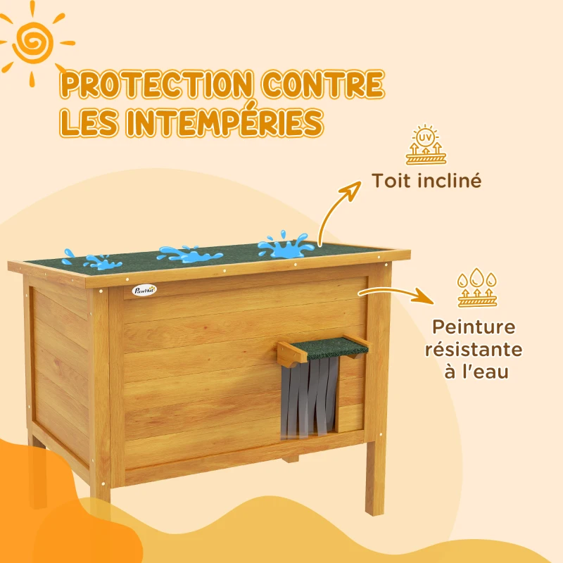 PawHut Maison pour chats niche d'extérieur en bois surrélevée avec toit ouvrable isolée  85 x 50 x 68,5 cm naturel vert