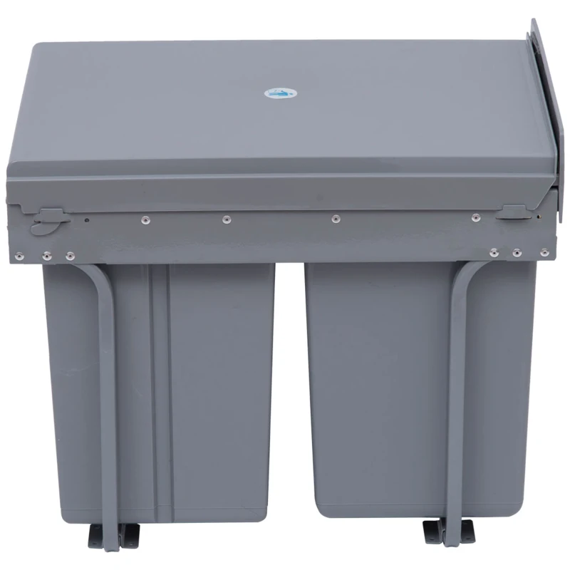 HOMCOM Cubo Basura Extraible Bajo Fregadero con 3 Contenedores de Reciclaje Clasificación de Residuos 48x34,2x41,8 cm Gris(m-10)