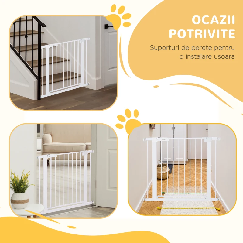 PawHut poarta de siguranta pentru caini, 75-96cm, alb