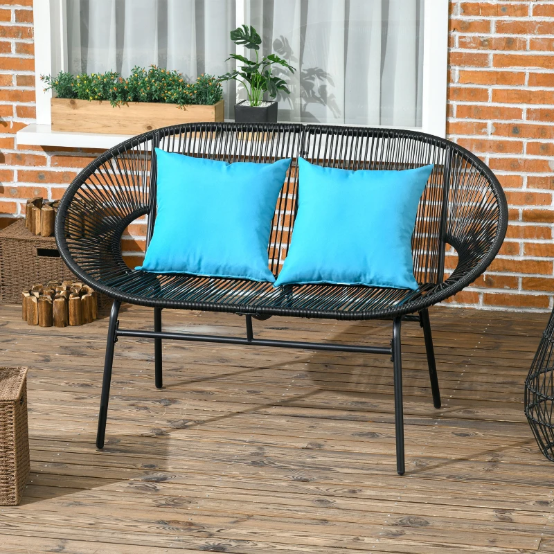 Outsunny Banquette banc de jardin 2 places en métal et cordage en résine avec 2 coussins - dim. 132L x 72l x 83H cm - noir
