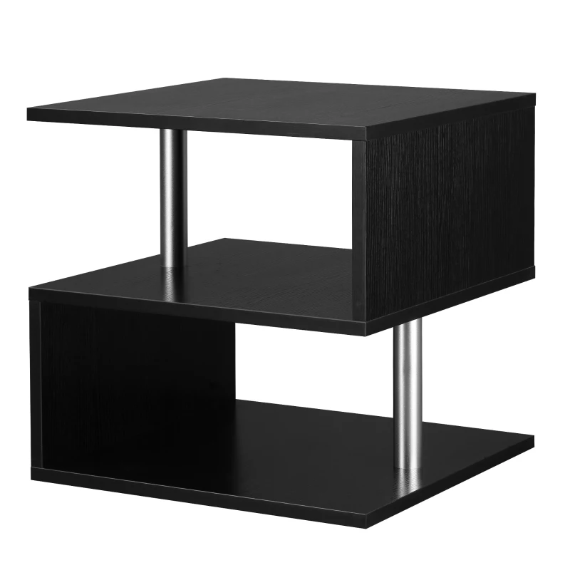 HOMCOM Mesita Auxiliar Mesa Auxiliar Pequeña Mesa para Sofá de Forma S con Compartimento Abierto Moderno 50x50x50 cm Negro