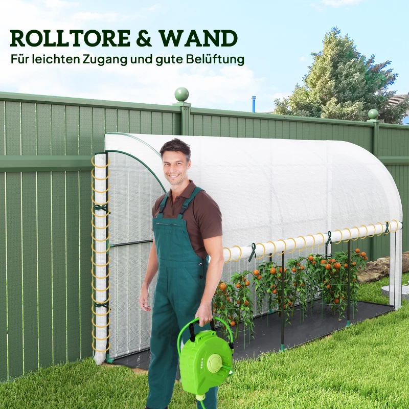 Outsunny Szklarnia Montowana na Ścianie, Dostępna Dla Roślin, Plandeka Plastikowa, 300 x 80 x 157 cm, Biała