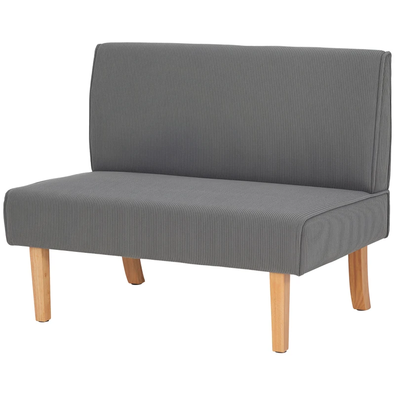 HOMCOM Sofá de 2 Plazas Tapizado en Pana con 2 Puertos USB 1 Puerto Tipo-C y Patas de Madera Carga 220 kg 110x60x85 cm Gris