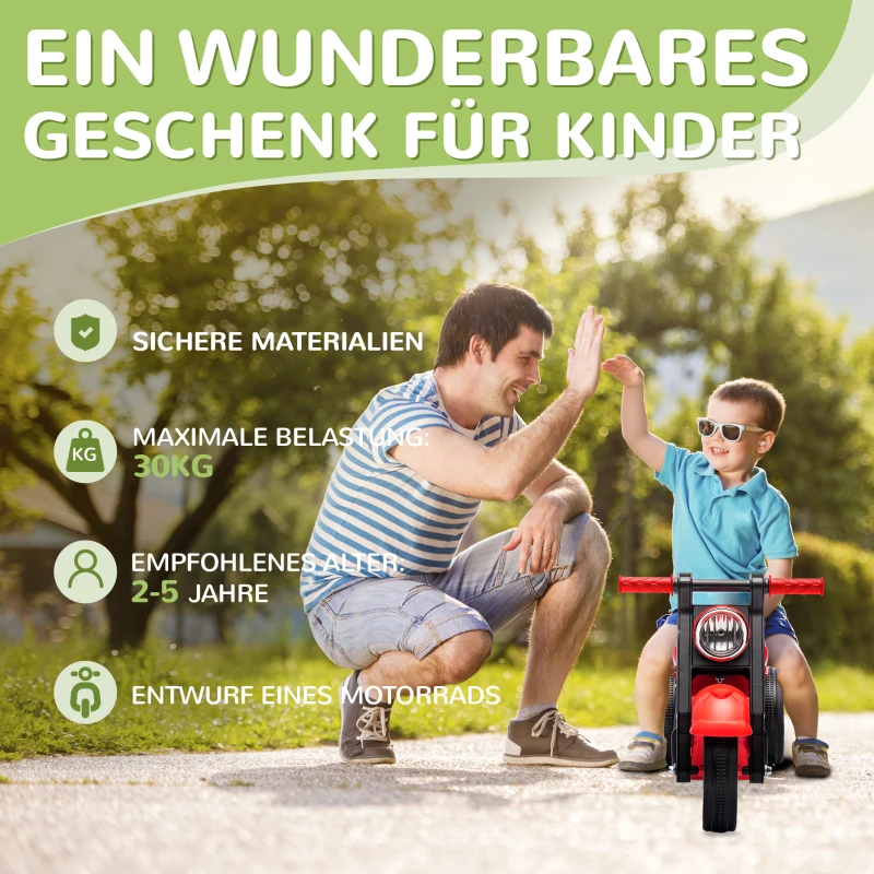 AIYAPLAY Rutschauto, Motorrad-Design, Musik und Seifenblasen, für 2-5 Jahre, Rot