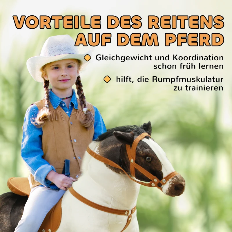 AIYAPLAY Schaukelpferd mit Soundeffekten, weiches Fell, für 3-8 Jahre, 85 x 28 x 60 cm, Braun/Cremeweiß(m-6)