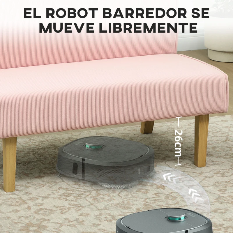 HOMCOM Sofá de 2 Plazas Tapizado en Pana con 2 Puertos USB 1 Puerto Tipo-C y Patas de Madera Carga 240 kg 110x60x85 cm Rosa