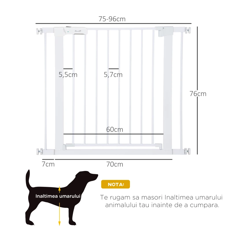 PawHut poarta de siguranta pentru caini, 75-96cm, alb