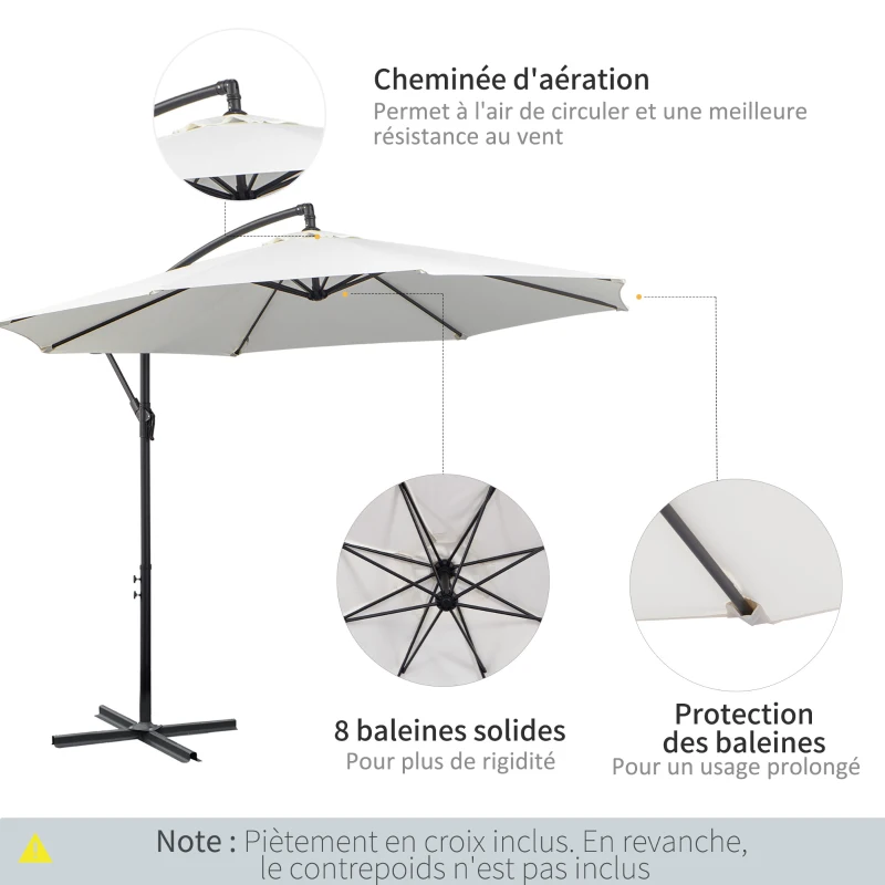 Outsunny Parasol déporté octogonal inclinable manivelle avec pied en acier Ø 3 x 2,5H m crème