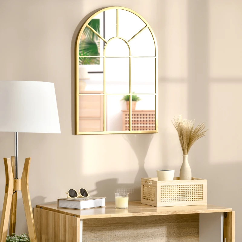 HOMCOM Miroir mural en métal cadre doré en forme de voûtée – 70 x 50 cm – décoration pour entrée ,chambre à coucher, salon