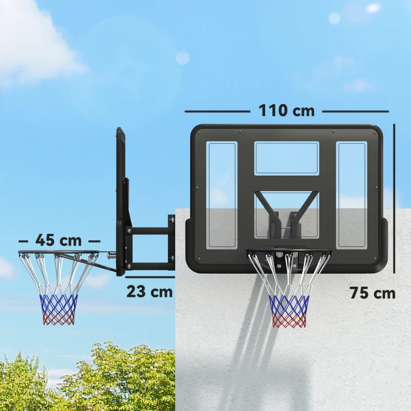 SPORTNOW Wandmontierter Basketballkorb, Reißfestes Netz, wetterbeständig, widerstandsfähig, für drinnen und draußen, Schwarz(m-3)