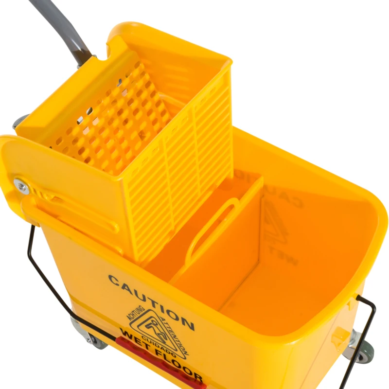 HOMCOM Schoonmaakwagen, verrijdbare emmer, schoonmaakemmer, 20 liter dweilwagen met pers, 2 bakken, geel