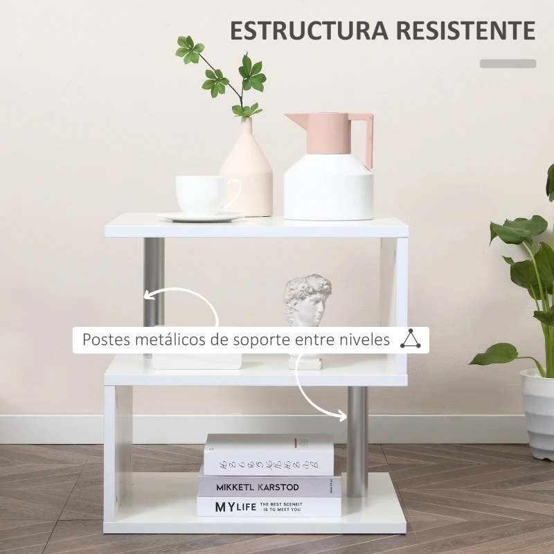 HOMCOM Mesita Auxiliar Mesa Auxiliar Pequeña Mesa para Sofá de Forma S con Compartimento Abierto Moderno 50x50x50 cm Blanco