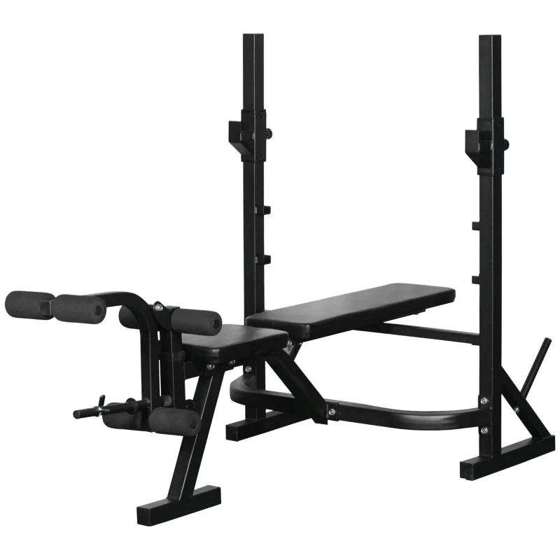 HOMCOM Banco de Pesas Banco de Musculación Multifuncional con Altura Ajustable de 3 Niveles para Entrenamiento Fitness de Cuerpo Completo 175x98x130 cm Negro