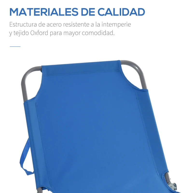Outsunny Tumbona de Jardín Plegable con Respaldo Ajustable en 5 Posiciones Carga 120 kg para Terraza Piscina 187x55x24 cm Azul