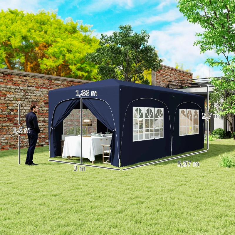 Outsunny 3 x 6 m Pop-up Pavillon mit Seitenwänden, UPF50+ höhenverstellbares Gartenzelt mit Tragetasche und Sandsäcken(m-3)