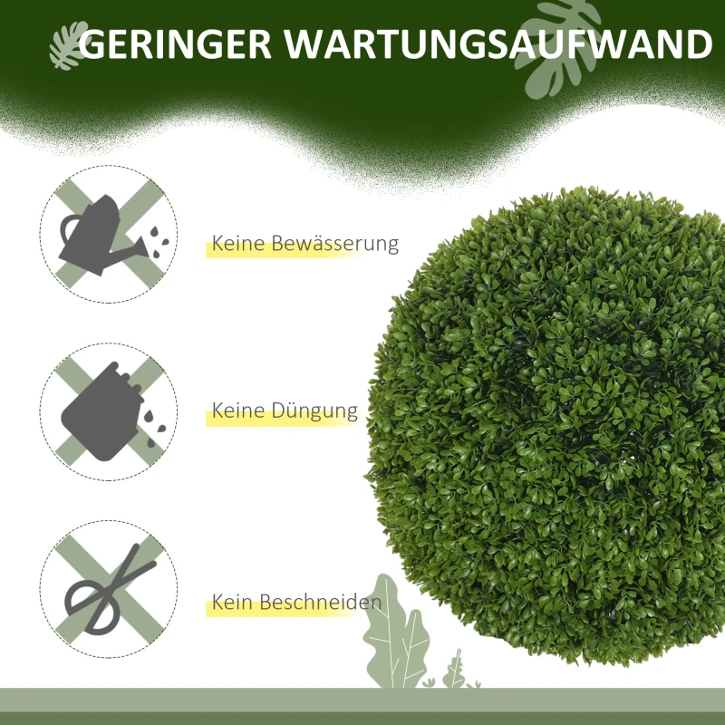 HOMCOM 2er-Set Buchsbaumkugel, Künstliche Pflanzen, Zimmerpflanze mit UV-Schutz, Deko-Pflanze, für Indoor, Outdoor, Grün(m-6)
