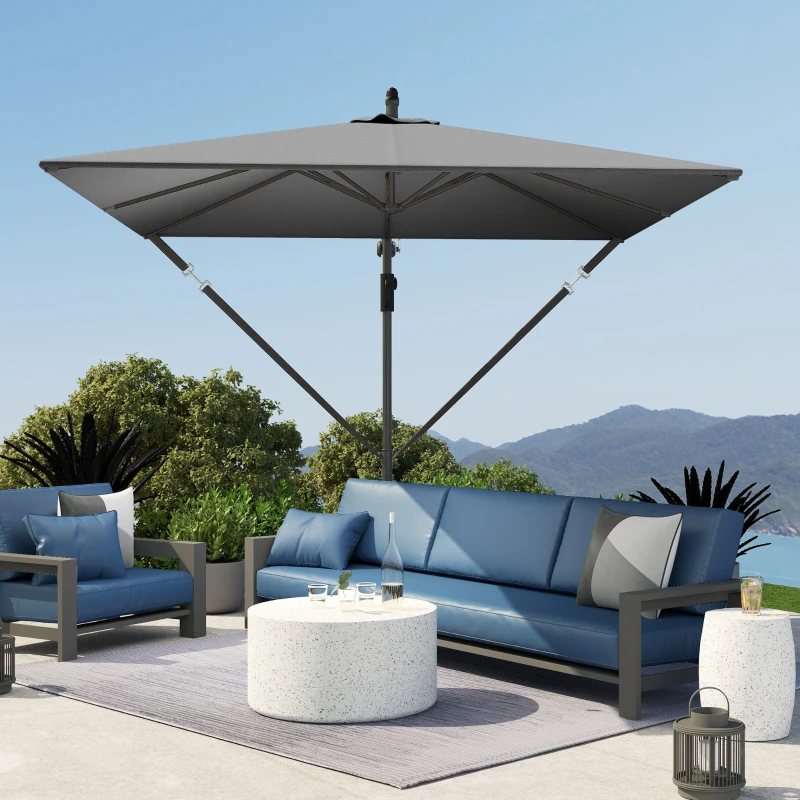 Outsunny Ombrellone da Giardino a Sbalzo 2.5x2.5 m con Manovella, Inclinabile e Girevole con Copertura, Grigio