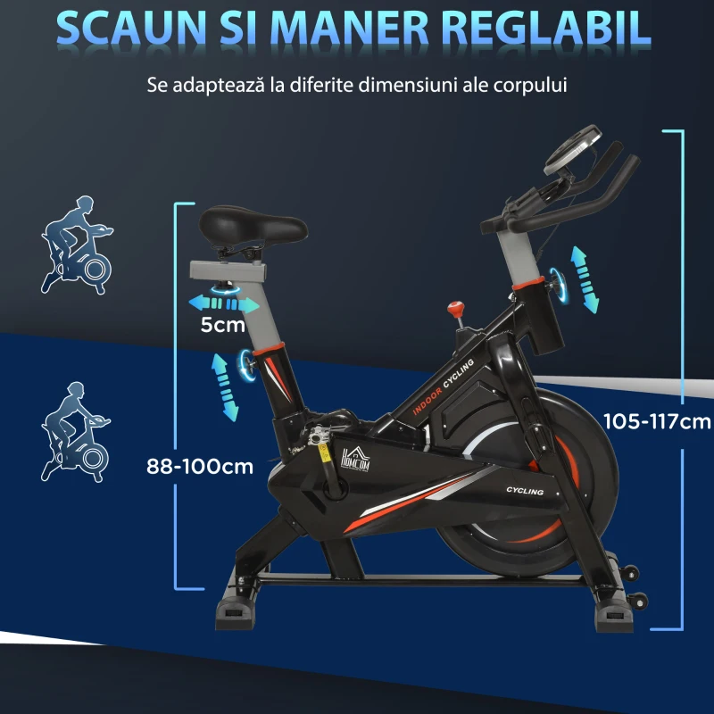 Soozier Bicicleta Fitness Cardio – LCD, Otel Negru, Antrenament Acasa